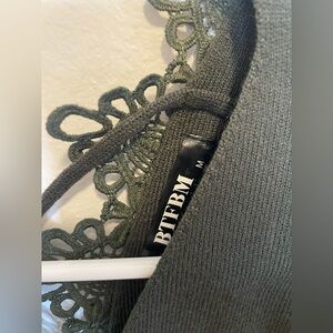 NWOT BTFBM Olive Green Mini Dress with Lace Trim on back